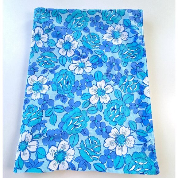 Vintage 1970s flat /top sheet, blue white flowers, Wabasso, twin size bed - Picture 5 of 9